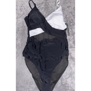 Blooming Jelly One Piece Swimsuit Women's L Black Cutout Front Spaghetti Straps